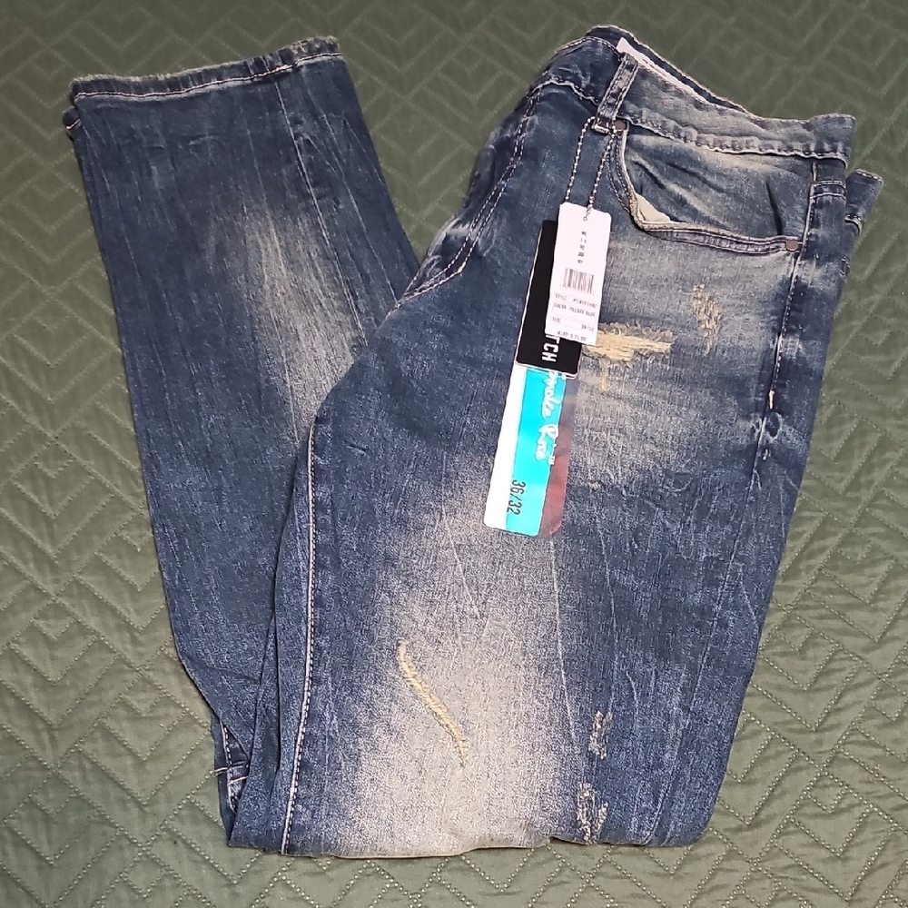 Men's Slim Fit Distressed Jeans - Blue